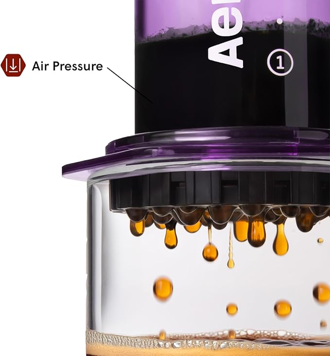 AeroPress Clear Purple Coffee Press - All-in-One French Press Pour-Over &amp Espresso Style Manual Brewer 2 Min Brew for Less Bitterness More Flavor Small Portable Coffee Maker Travel &amp Camp