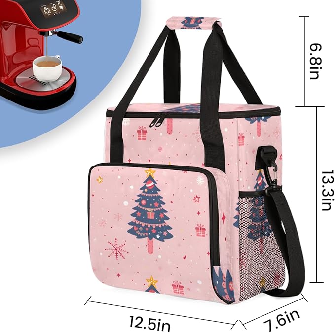 Gothic Xmas Tree Coffee Maker Carrying Bag Portable Travel Storage Tote Bag Compatible with K-Mini or K-Mini Plus Single Serve Coffee Brewer Carrying Case with Multiple Pockets &amp Shoulder Strap