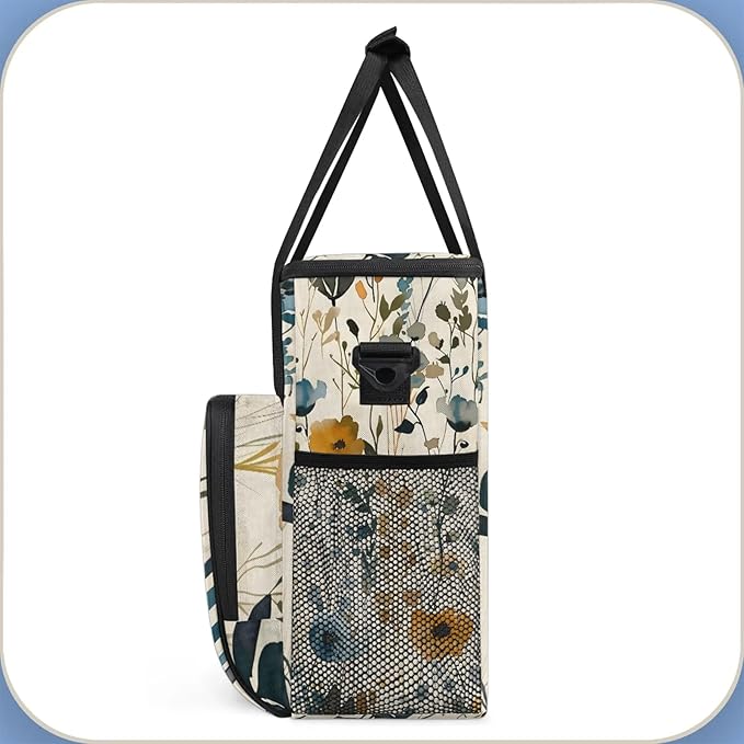 Flower Poppy Floral Coffee Maker Carring Bag Large Insulated Storage Organizer Case Tote Bags with Shoulder Strap for Travel Work Picnic