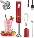 Liebe&ampLecker Immersion Blender Handheld Cordless 3 in 1 Cordless Hand Blender 8 Speed Emulsion Blender Handheld with Whisk Milk Frother for Soup Smoothie Red