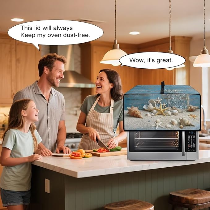 Toaster Oven Dust Cover Starfish Shell Wood Print Bread Maker Cover Machine Washable Kitchen Small Appliance Protector with Side Pockets Kitchen Decorations M