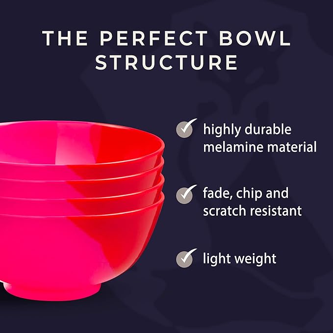 Melamine Serving bowls | Extra Durable Melamine Pasta Salad Bowl | Shatter-Proof and Chip-Resistant | Dishwasher Safe BPA Free | Lightweight Dinnerware Set of 4 | Perfect for Parties Picnics BBQ