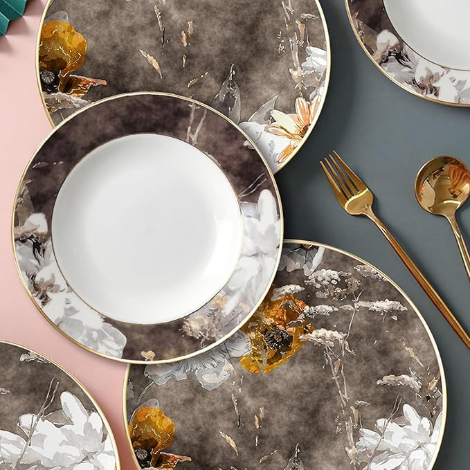 bone china dinnerware sets for 6 kitchen dishes set tableware set for dining include 6.5&amp8&amp10.5&amp12 inch plate European retro floral design