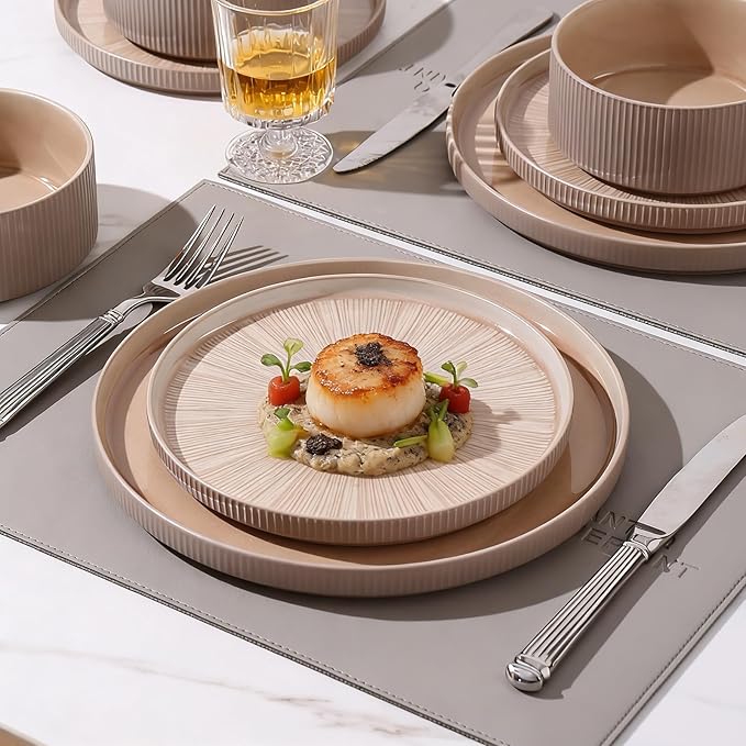 Dinnerware Sets Ceramic Plates and Bowls Set 24 Piece Dinnerware for 8 Chip Resistant Stoneware Dishwasher and Microwave Safe-orange