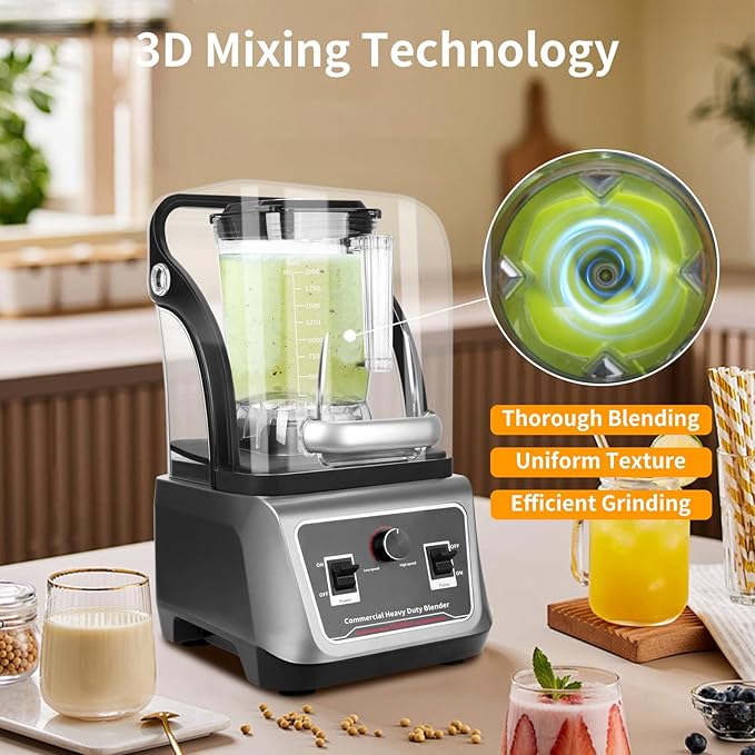 Commercial Blender with Soundproof Shield 70 Oz Quiet Professional Blenders Heavy Duty Blender with Strong and Quiet Professional-Grade Power Self-Cleaning Quiet Sound Enclosure 2200W