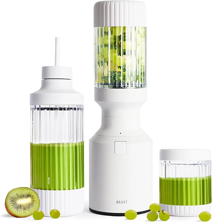 Beast Mighty 850 Plus | Premium Compact Personal Blender | Smoothies Shakes Dressings Sauces | Blends Ice and Frozen Fruit | New XL Vessel | Extra Vessels Lids and Straws | 850W (Cloud White)