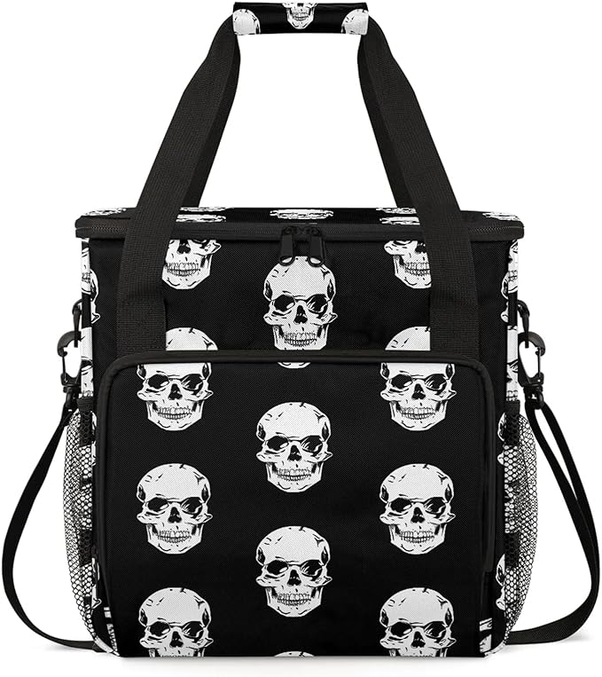 Skull Pattern Travel Coffee Maker Carrying Bag Large Organizer Storage Tote Bag Insulated Reusable Cooler Grocery Bags