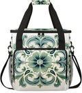 Green Floral Design Coffee Maker Travel Bag for Keurig K-Mini/K-Mini Plus Insulated Waterproof Tote with Pockets for K-Cup Portable Single-Serve Brewer Case
