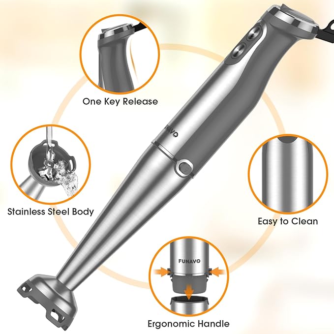 Immersion Blender 1000W Anti-scratch 5-in-1 Hand Blender Upgraded 12 Speed Stainless Steel Blade Stick Blender with Turbo Mode 20oz Beaker 17oz Chopping Bowl Whisk BPA-Free