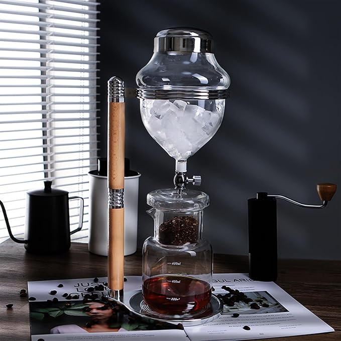 Ice Drip Coffee Maker 600ml Cold Brew Drip Tower with Adjustable Water Flow Borosilicate Glass Pot Straight Frame for Home Office Makes 3-5 Cups