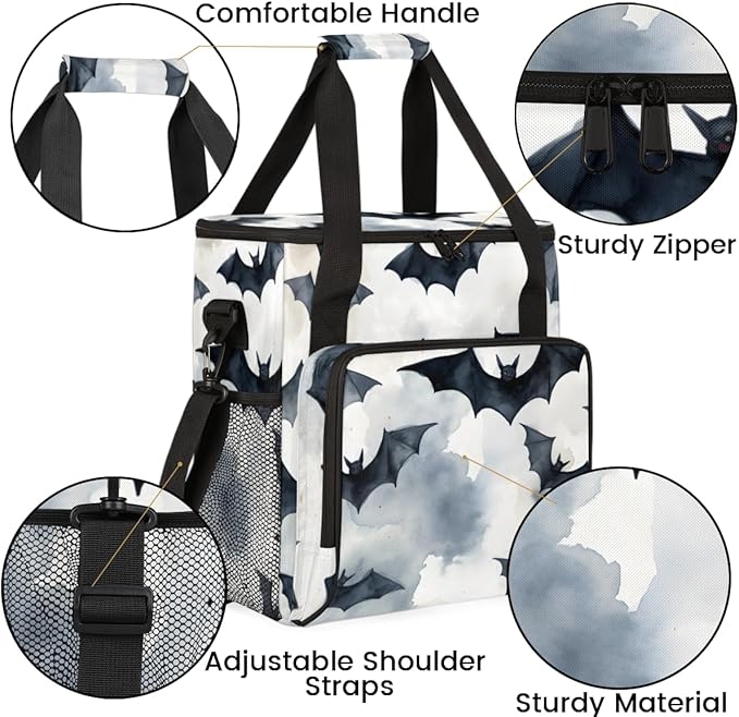 Halloween Bat Coffee Maker Carrying Bag Oil Painting Bat Travel Storage Bag Compatible with K-Mini or K-Mini Plus Single Serve Coffee Brewer Carrying Case with Multiple Pockets &amp Shoulder Strap