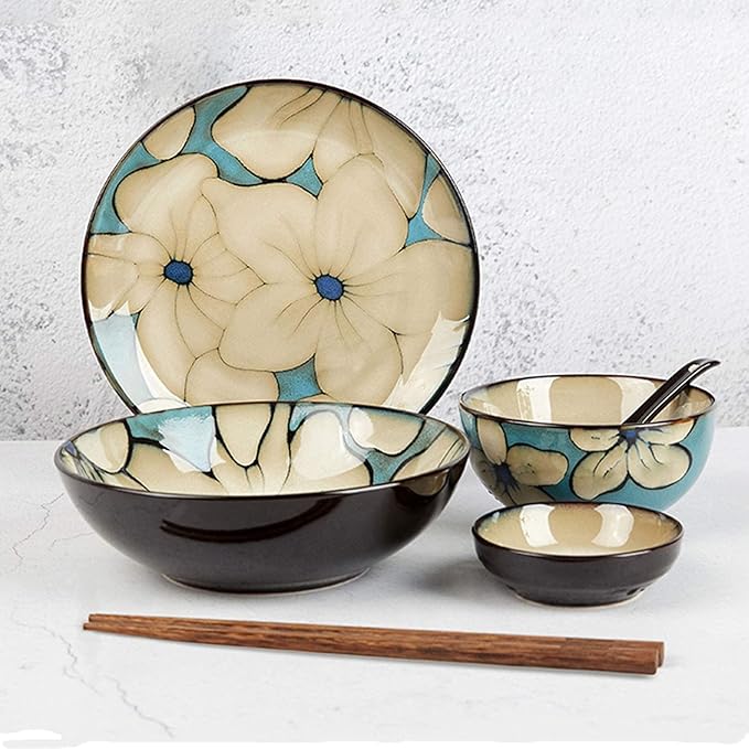 Dinnerware Set for Home or Special Restaurant Hand-Painted Dinnerware Set Rice Bowl Soup Bowl Dinner Plate Fish Plate Combination Ceramic Household Service for 2