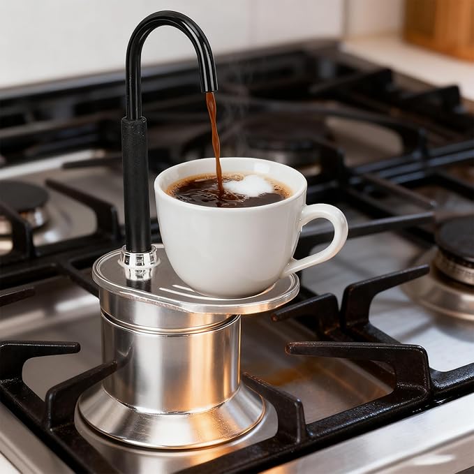50ml Mini Aluminum Moka Pot - Single Tube Espresso Maker 2.2 fl oz Compact Aluminum Body with Safety Valve &amp Black Handle Portable Brewing for Home Office &amp Travel