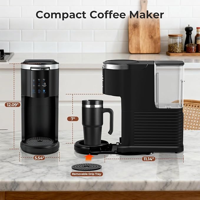 Single Serve Coffee Maker for Ground Coffee6 to 14 Oz Brew Sizes40oz Removable Water TankCompact Portable Coffee Machine for HomeBlack