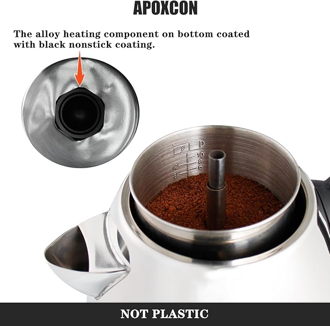 Electric Coffee Percolator Stainless Steel Coffee Maker with Clear Brew Progress Knob and No-Drip Spout Auto Keep Warm &amp Cordless Serving Coffee pot with On/OFF Switch Fast Brew (10 Cup)