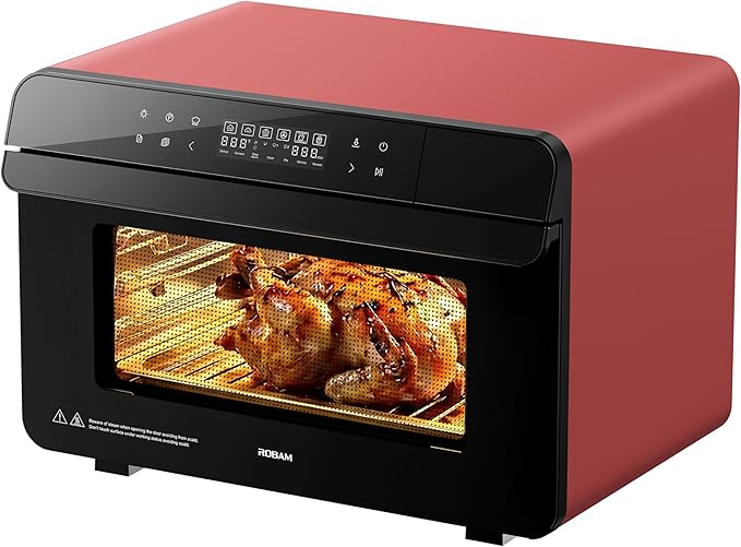 ROBAM Toaster Air Fryer Combi Oven Countertop Steam Oven 20-in-1 with Convection Steam Roast &amp Bake Multi-Stage Cooking Self-Clean 7 Modes 30 Built-In Recipes for Kitchen Pizza Baking (Red)