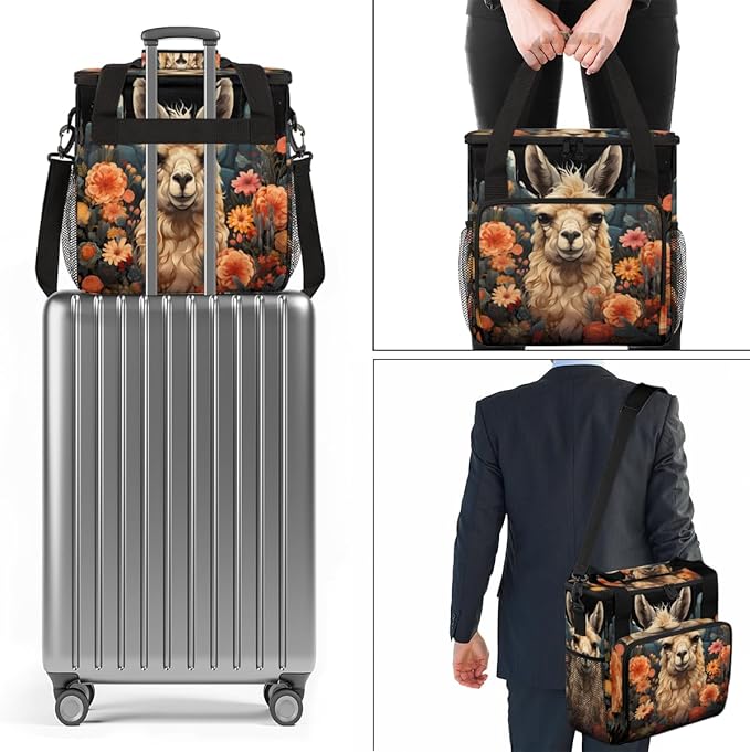 Alpaca Floral Coffee Maker Carrying Bag Portable Travel Storage Tote Bag Compatible with K-Mini or K-Mini Plus Single Serve Coffee Brewer Carrying Case with Multiple Pockets &amp Shoulder Strap