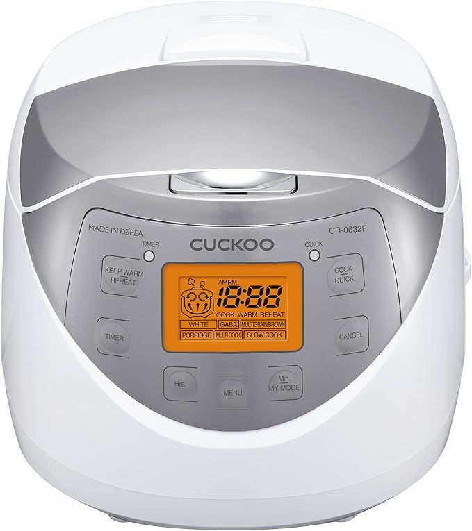 CUCKOO Micom Rice Cooker 6 Cup Uncooked / 12 Cup Cooked Korean Fuzzy Logic Rice Cooker with Delay Timer &amp Keep Warm Setting Versatile Food Steamer with Non-Stick Inner Pot Silver (CR-0632F)