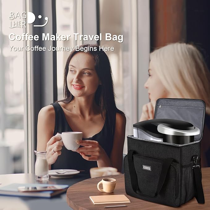 BAGLHER Coffee Maker Travel Bag Compatible with Keurig K-Classic、Keurig K-Elite、Keurig K-Compact or Other Accessories Portable Coffee Maker Case with Shoulder Strap for Travel Black