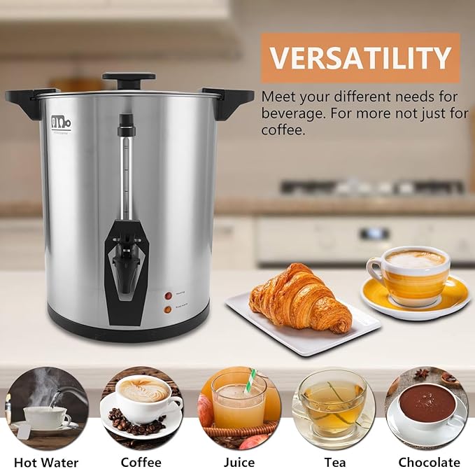 45 Cup 8L/2.11Gallon Commercial Coffee Urn Festa Essential 950W Large Percolate Coffee Maker Hot Beverage dispenser With Double Dripless FaucetQuick-Brewing Hot Water Urn for CateringHomeEvents