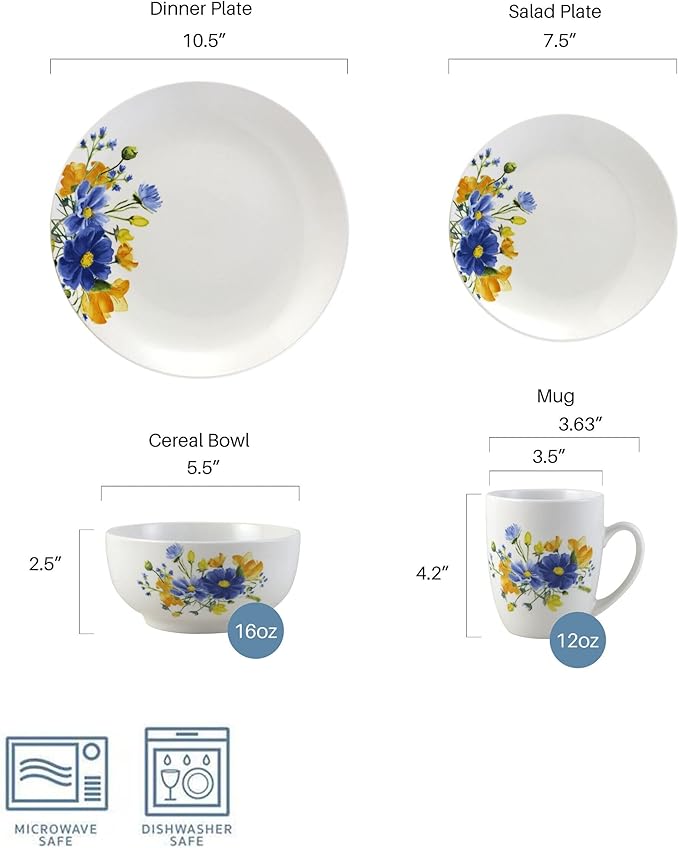 16pc Dinnerware Set Serv for 4 16-pc Multi Color Textured Casual Round 16 Piece Handmade