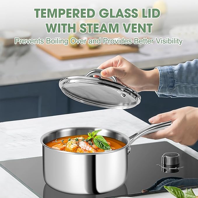 3 Ply Stainless Steel 11-Piece Cookware Set with Lids Pots and Pans Kitchen Set Non-Toxic Induction Oven Dishwasher Safe Professional Chef Quality