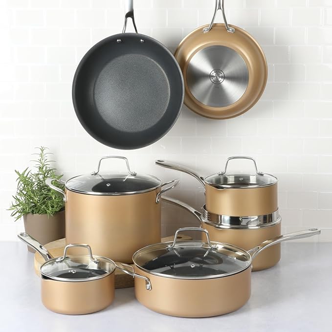 Martha Stewart 12 Piece Heavy Gauge Aluminum Hard Anodized Premium Nonstick Cookware Set Induction Safe Copper w/Black Interior