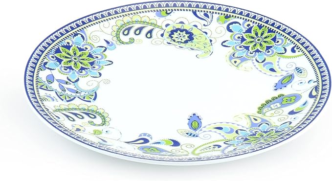 Blue Fiesta 16 Piece Porcelain Dinnerware Set – Round Mandala Plates Bowls &amp Mugs in Vibrant Blue and Green – Microwave &amp Dishwasher Safe Tableware for 4