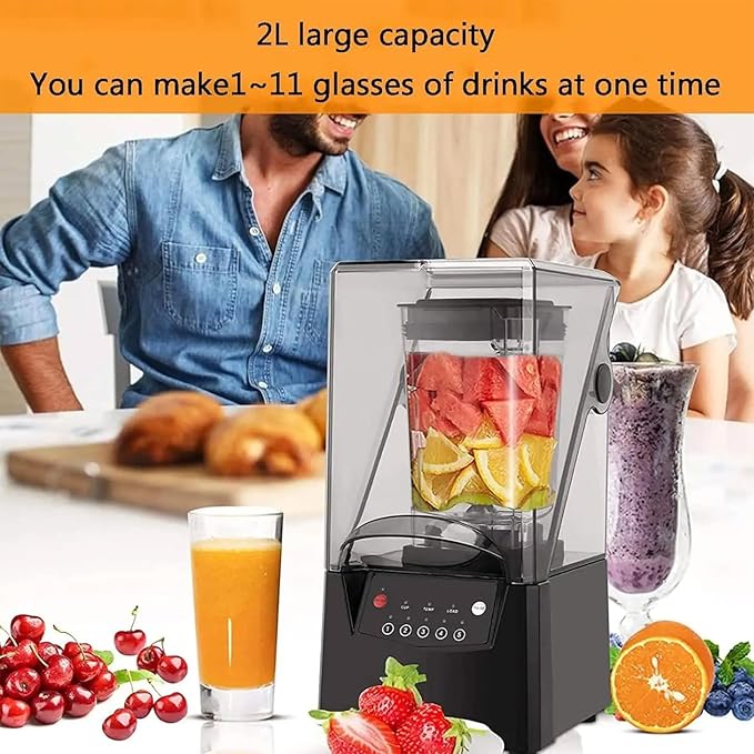 Blenders for Kitchen 2200W Commercial Slushy Machine with Soundproof Cover 5 Timer Presets And 17000 RPM Speed Adjustable 2000ml Large Capacity and Fast Blend for Bars Cafes And Restaurants