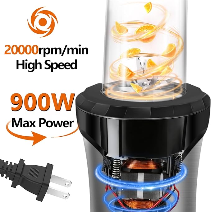 900W Blender for Smoothies Personal Blender for Shakes and Ice Crushing for Kitchen with 3 Portable Cups Single Serve Smoothies Maker for Juices Frozen Drinks