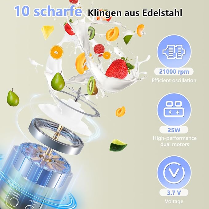 Portable Blender Personal Electric USB 500ML Portable juicer Shakes and Smoothies Blender Small Blenders Mixing Compact Convenient and Versatile White