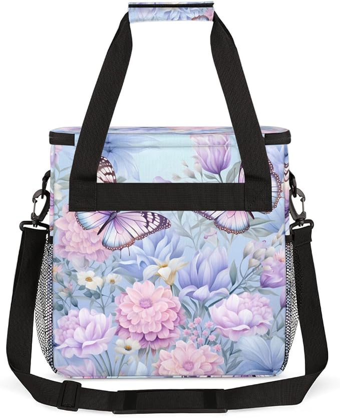 Flowers Butterfly Coffee Maker Carrying Bag Modern Butterfly Travel Storage Bag Compatible with K-Mini or K-Mini Plus Single Serve Coffee Brewer Carrying Case with Multiple Pockets &amp Shoulder St
