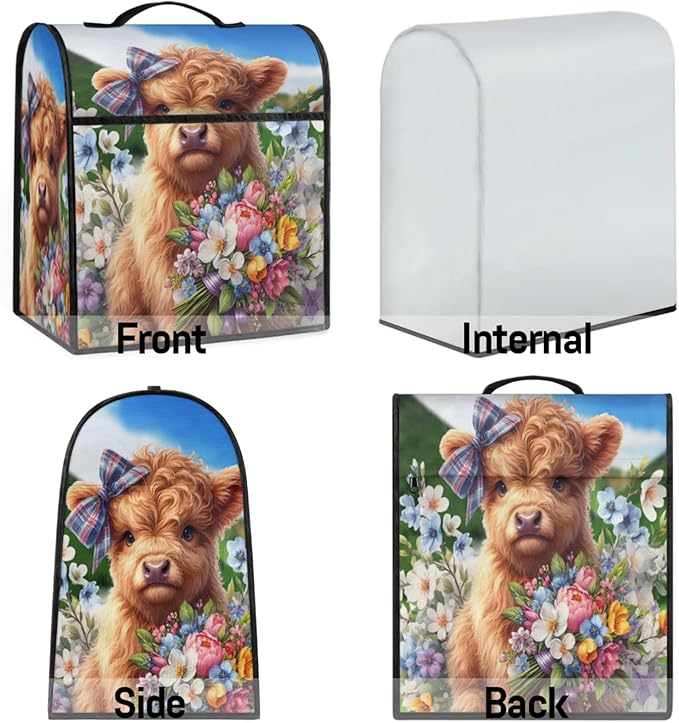 Kitchen Aid Mixer Cover Alpine Cattle Flower Stand Mixer Cover Compatible with 6-8 Quarts Stand Mixers Dust Covers with Zipper Pocket Foldable Washable Kitchen Aid Organizer Bag