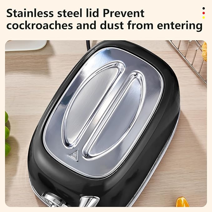 Glossy Black Cute Retro Toaster 2 Slice with 1.58 Wide Slots Bread toaster with Cover and Warm Rack Stainless Steel Toaster with Removable Crumb Tray Preheat Defrost Cancel Function