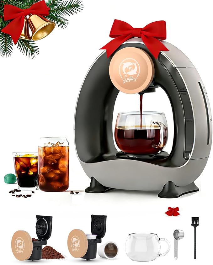 2-in-1 Coffee Maker Fast Brew in 1.5mins Single Serve Coffee Machine Compatible with K-Cup Pods &amp Ground Coffee 1400W 20s Preheat Compact for HomeSmall PlaceOffice &amp RV 8ozDark Grey