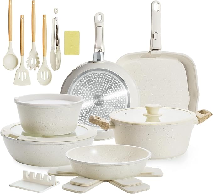 23pcs Ceramic Pots and Pans Set Nonstick Detachable Handle Cookware Induction Kitchen Cooking Set with Removable Handleinclude Frying Pans &amp Saucepans Oven Safe Induction Stackable Set