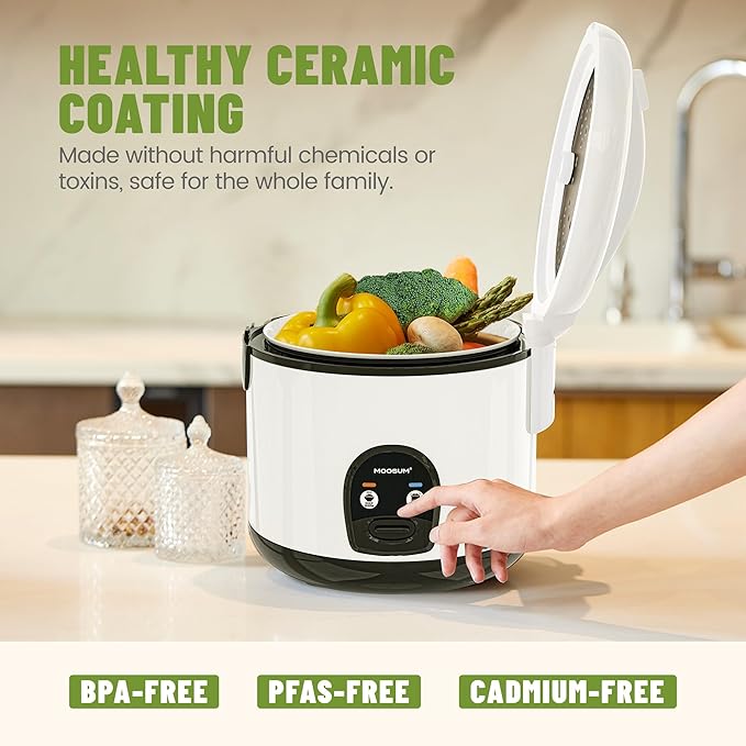 Electric Rice Cooker with One Touch for Asian Japanese Sushi Rice 10-cup Uncooked/20-cup Cooked Fast&ampConvenient Cooker with Steamer Stainless Steel Housing and Auto Warmer White