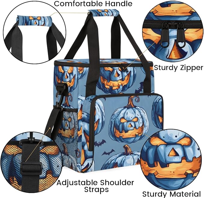 Halloween Pumpkin Coffee Maker Carrying Bag Glowing Pumpkin Travel Storage Bag Compatible with K-Mini or K-Mini Plus Single Serve Coffee Brewer Carrying Case with Multiple Pockets &amp Shoulder Str