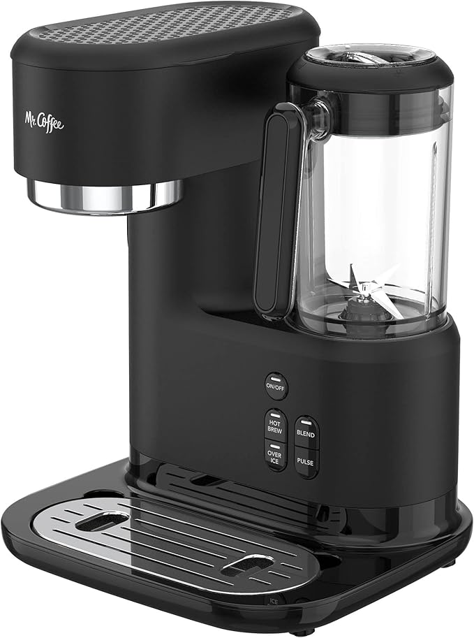 Mr. Coffee 3-in-1 Single-Serve Iced and Hot Coffee/Tea Maker with Blender with Reusable Filter Scoop Recipe Book 2 Tumblers Lids and Straws Black