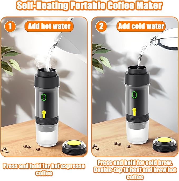 Portable Espresso Machine 3-in-1 Self-Heating Portable Coffee Maker for Travel with Rechargeable Battery Cordless Electric Mini Espresso Maker for RV Hiking Camping Office (Black)
