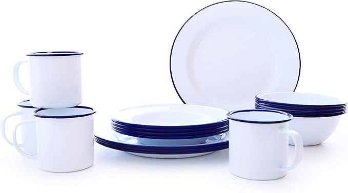 Enamelware Starter Set 16 piece Vintage White/Blue