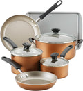 Farberware Cookstart DiamondMax Nonstick Cookware/Pots and Pans Set Dishwasher Safe Includes Baking Pan and Cooking Tools 15 Piece - Copper