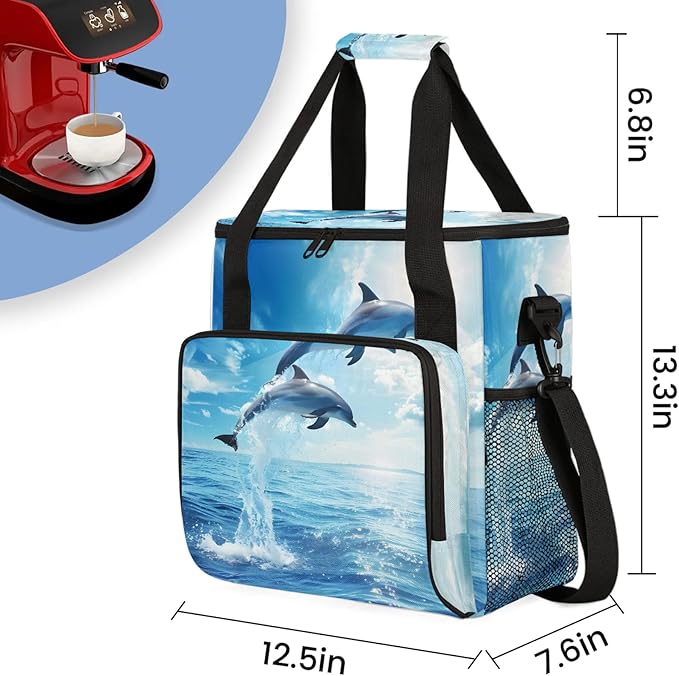 Ocean Sea Dolphin Travel Coffee Maker Carrying Bag Large Organizer Storage Tote Bag Insulated Reusable Cooler Grocery Bags