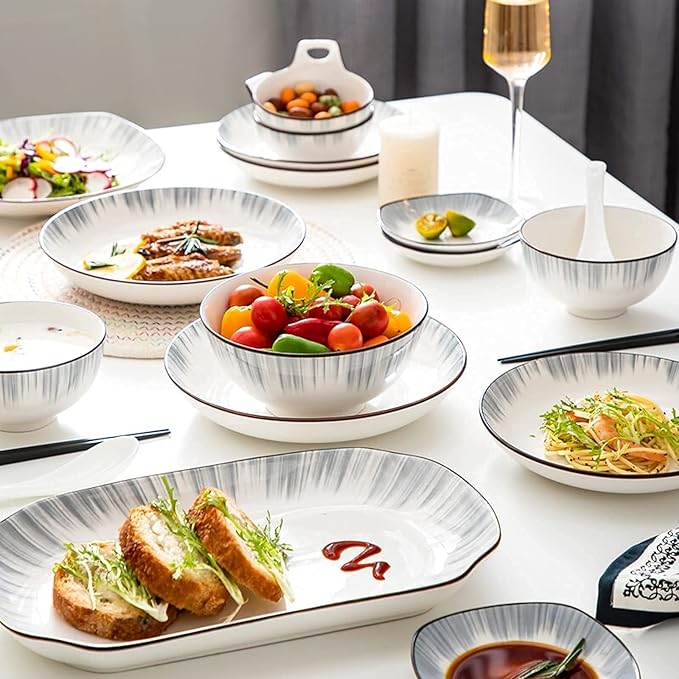 56-Piece Dinnerware SetsDinner PlateDessert Plates and Soup Platesand Salad Pasta BowlsService for 12Microwave SafeTable Service