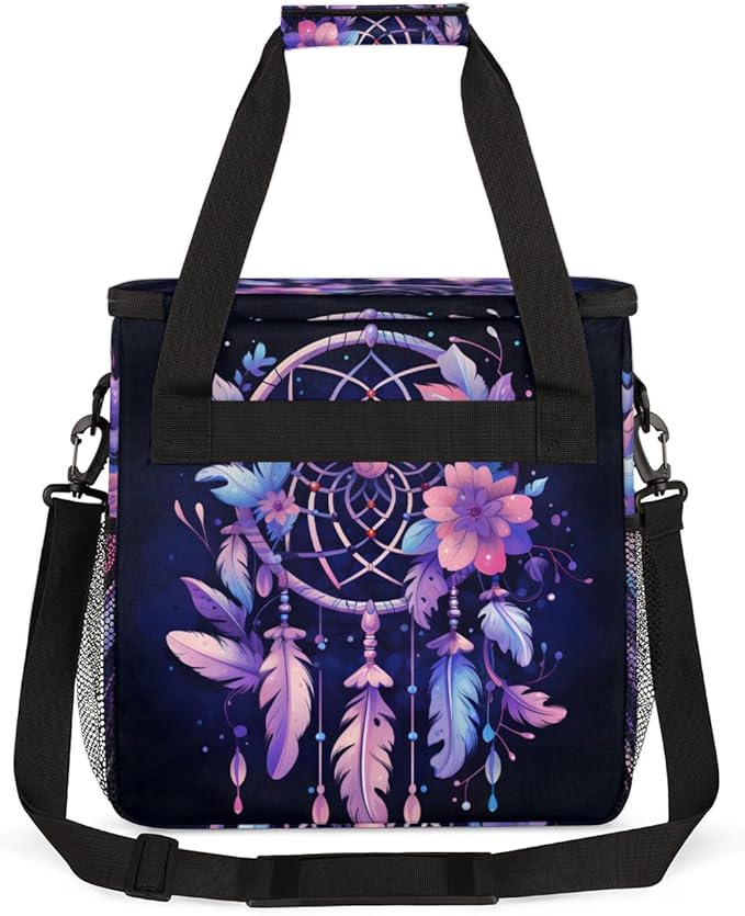 Dream Catcher Coffee Maker Carrying Bag Purple Flowers Travel Storage Bag Compatible with K-Mini or K-Mini Plus Single Serve Coffee Brewer Carrying Case with Multiple Pockets &amp Shoulder Strap