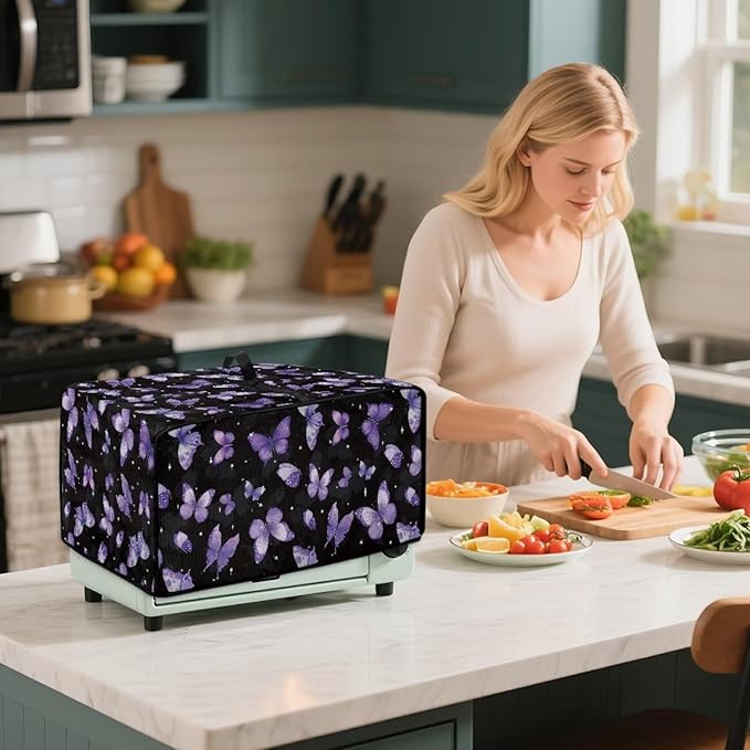 Butterfly Print Toaster Oven Air Fryer Cover for Kitchen Counter Decorative Wide Slot Bread Machine Covers Dustproof Washable Toaster Oven Cover Kitchen Small Appliance Covers Black