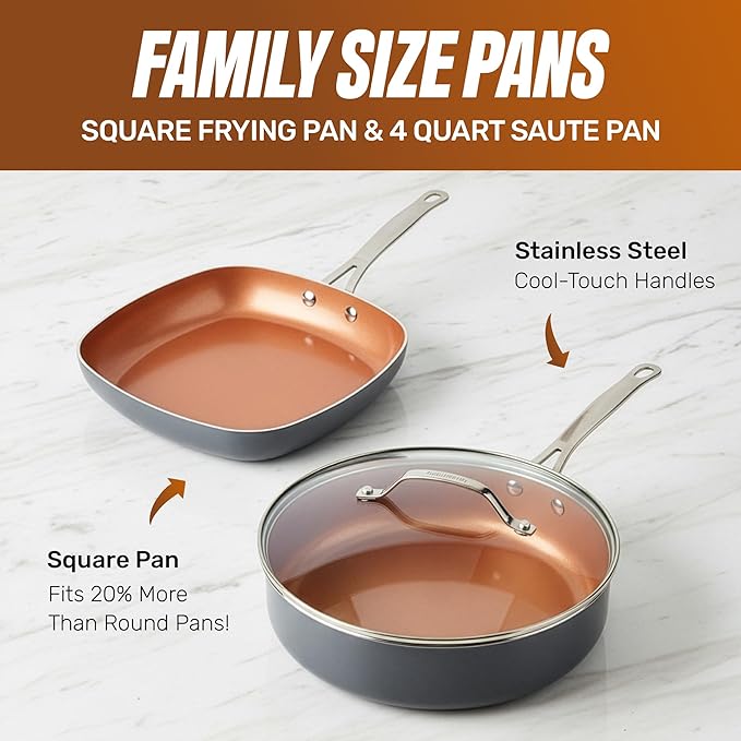 GOTHAM STEEL 20 Pc Ceramic Cookware Set Copper Pots and Pans Set Non Stick with Bakeware Cooking Utensils and Steamer Oven and Dishwasher Safe