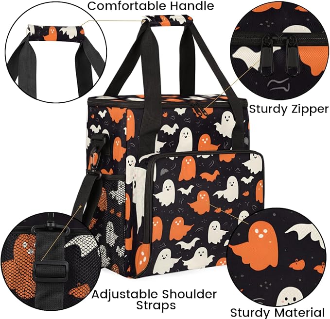 Retro Halloween Ghosts Coffee Maker Carrying Bag Travel Storage Bag Compatible with K-Mini or K-Mini Plus Single Serve Coffee Brewer Carrying Case with Multiple Pockets &amp Shoulder Strap