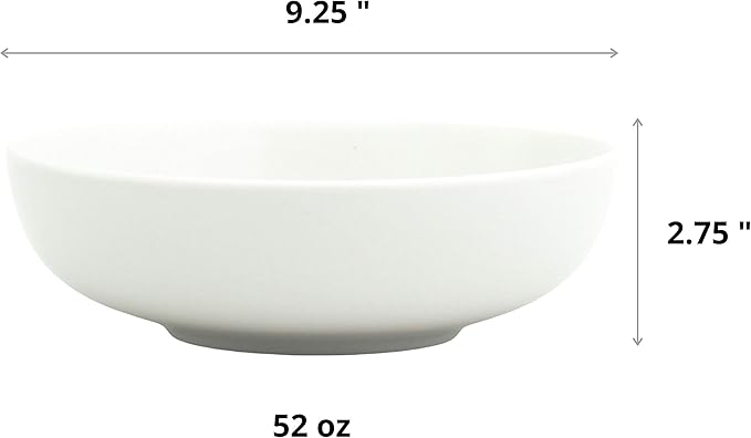 Euro Ceramica Essentials Large Bistro Bowls Set of 4 Dinnerware and Serveware for Serving Pasta Fruits Salads Solid Semi-Matte White