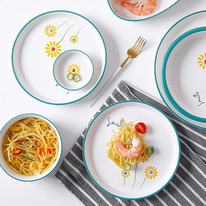 New Dinnerware SetsCeramics Dinnerware Set Creative Daisy Pattern Porcelain Dinner Set Of 52 / Simple Style Plates And Bowls Sets For Family Gathering And Restauran